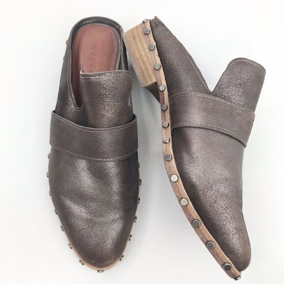 Mercer Edit CASE CLOSED Metallic Bronze Leather Metal Studded Casual Mules - Picture 5 of 14